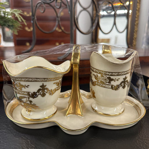 f.B. & Co. Floral Gold Meito China sugar bowl & Creamer