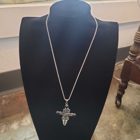 Sterling Silver Carsi Taxco Black Onyx Cross And necklace