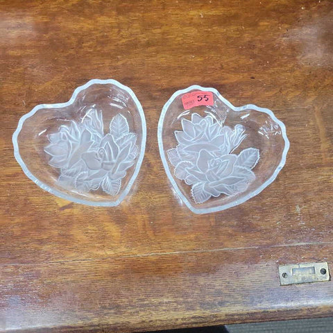 Pair of Crystal Heart Candy Dish