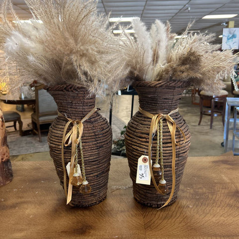 Pair of Faux Cattail Decor in VAse