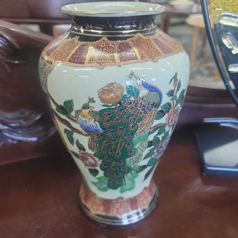 24K Gold Gilt Oriental Peacock Vase
