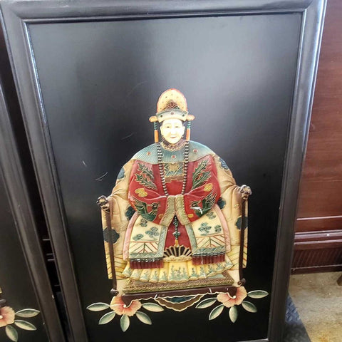 Pair of Large Chinise Carved Hardstone Emperor & Empress Panels AS IS