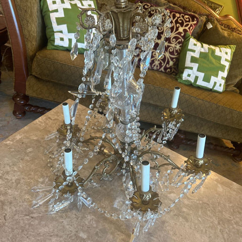 1950s Brass/Crystal Chandelier As Is