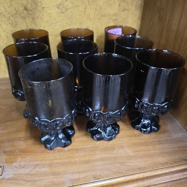 Set of 9 Tiffin Francisican "Medeira Smoke" Glasses
