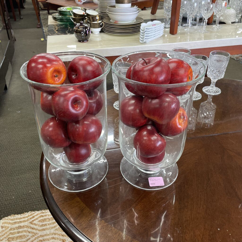 Pair of Glass Vases w/Apple Decor