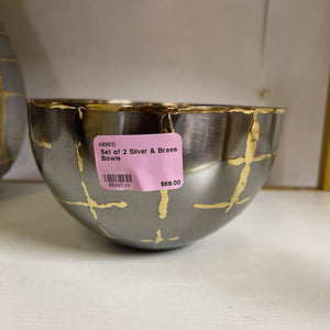 Set of 2 Silver & Brass Bowls