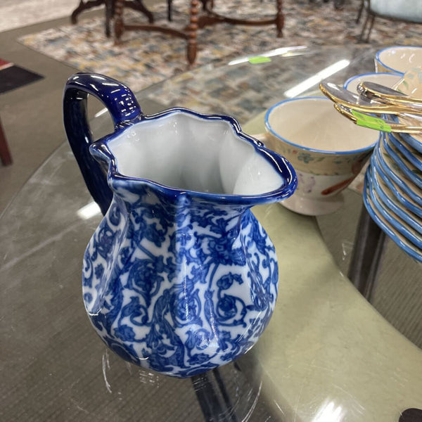 Vtg Blue & White Pitcher