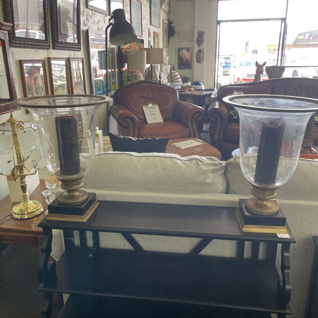 Pair of VTG Glass & Brass Candle Holders