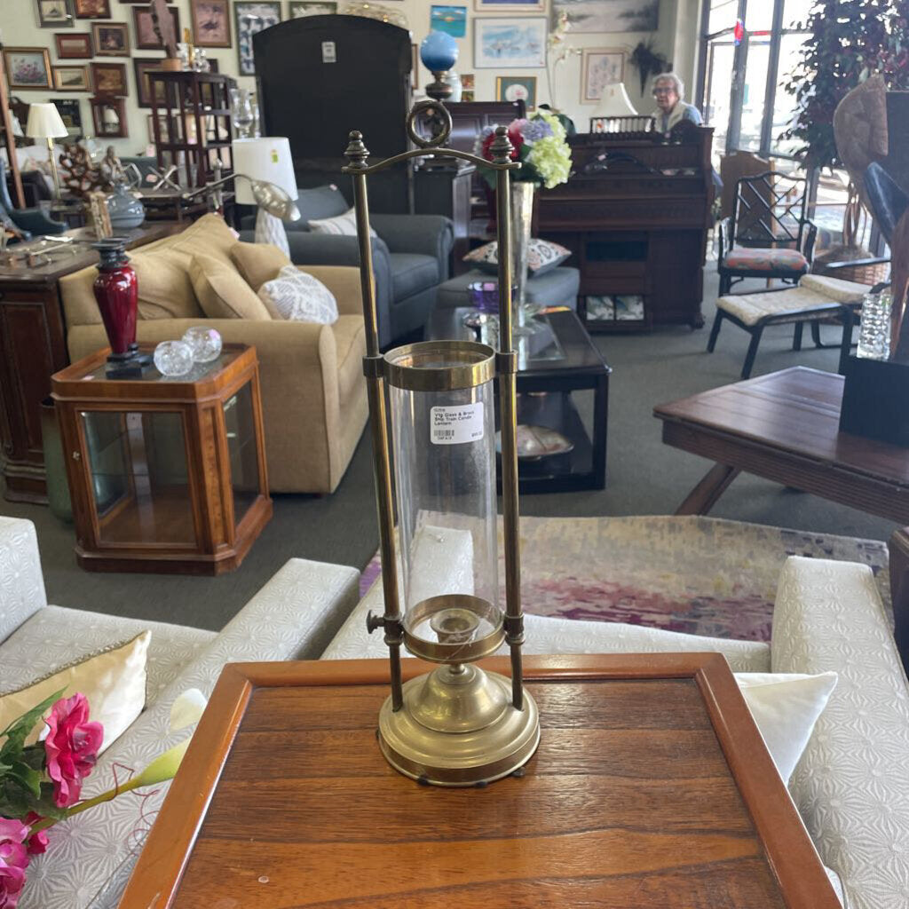 Vtg Glass & Brass Ship Train Candle Lantern