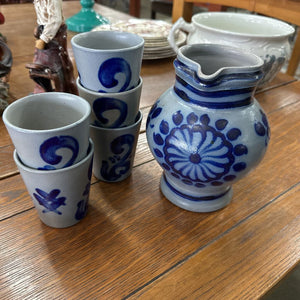 Pottery Pitcher w/5 Glasses