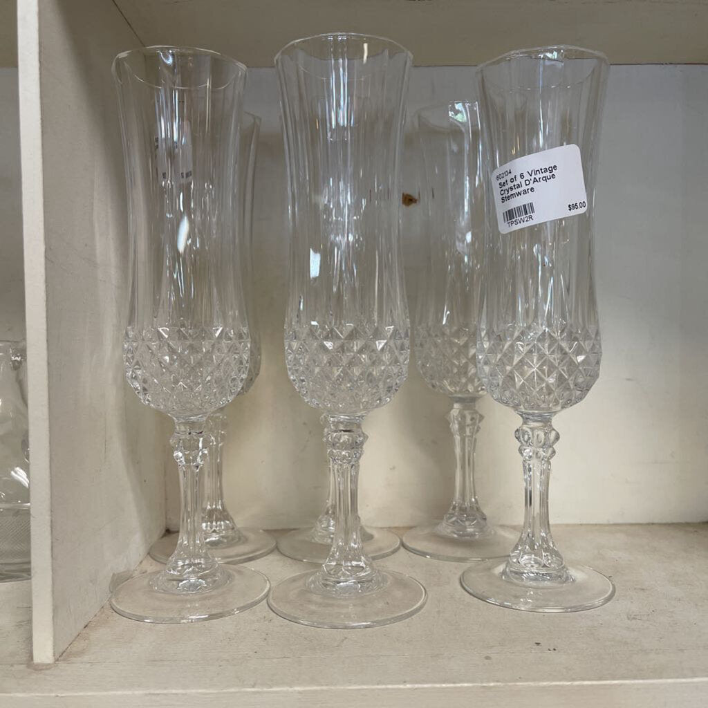 Set of 6 Vintage Crystal D'Arque Stemware