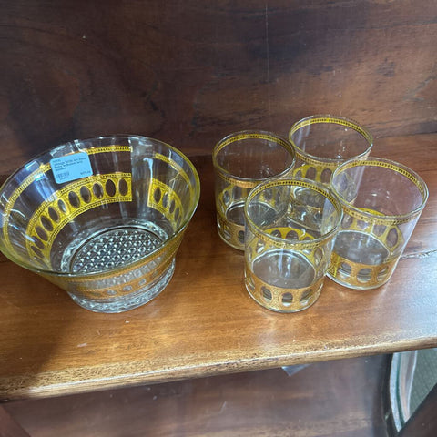 Vintage MCM Art Deco Retro Ie Bucket w/4 Glasses