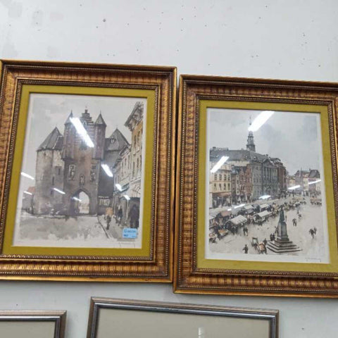 Pair of Signed Vintage Roger Hebbelinck Prints