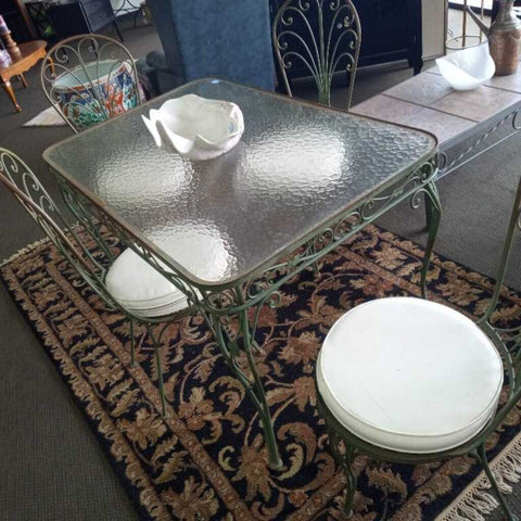 Vintage Outdoor Table w/ 4 Chairs & Cushions