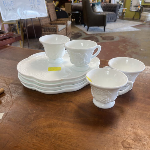 Set of 8 Milk Glass