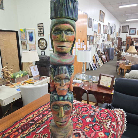 Vintage Hand Carved Totem Head Statue