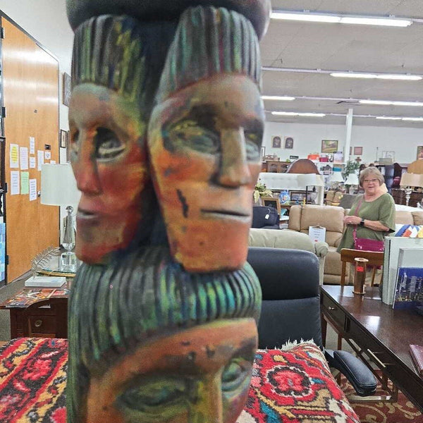 Vintage Hand Carved Totem Head Statue