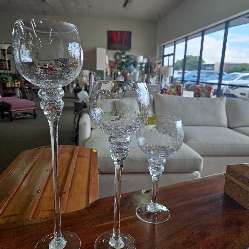 Set of 3 Crackle Glass Candle Holders