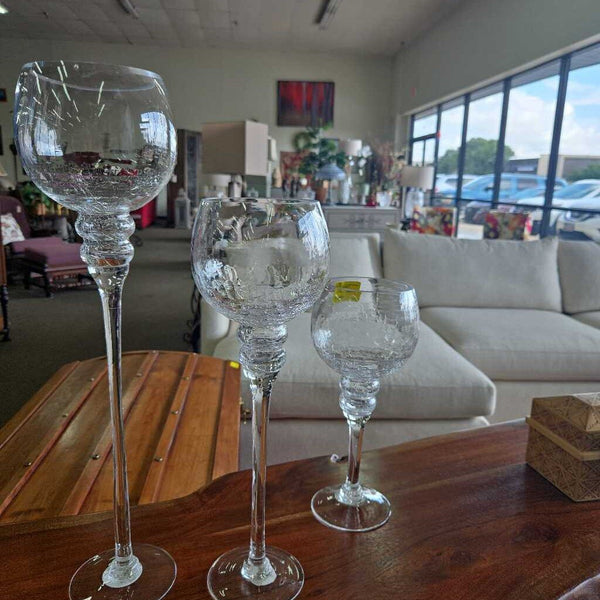 Set of 3 Crackle Glass Candle Holders