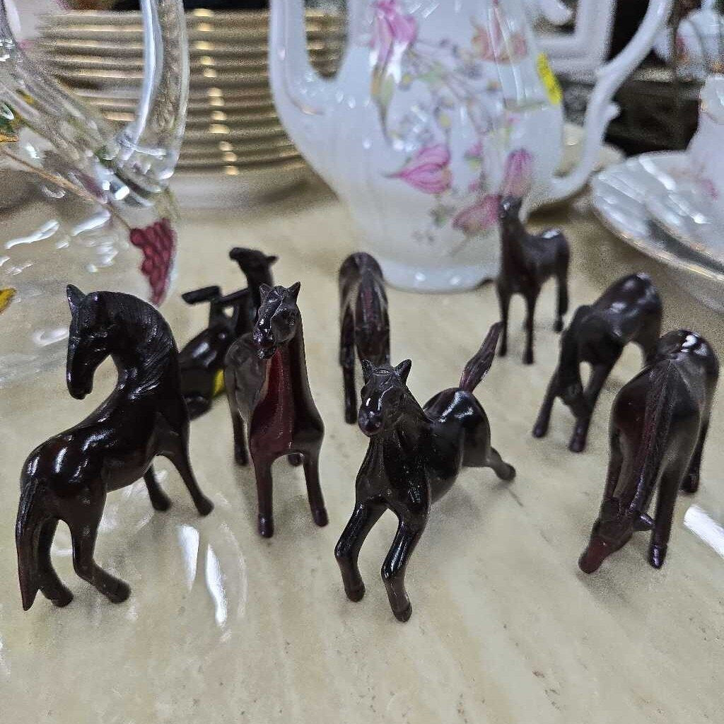 Vintage Chinese Hand Carved Horses 8 pcs