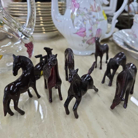 Vintage Chinese Hand Carved Horses 8 pcs