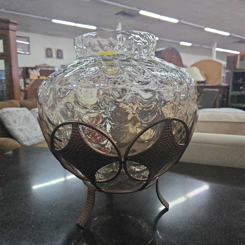 Bubble Glass Vase w/ Metal Stand