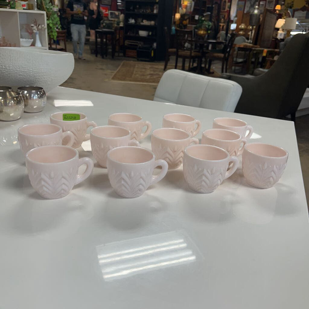 Set of 12 Pink Milk Glass Punch Cups