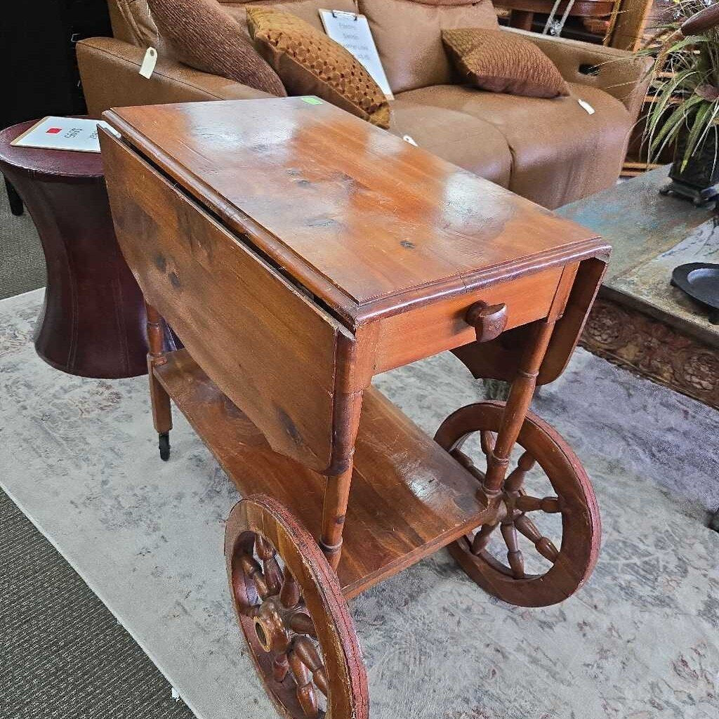 VTG Drop Leaf Rolling Tea Cart (AS IS)