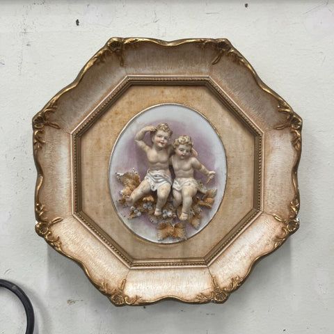 Antique Porcelain Child Cherub Composite Frame