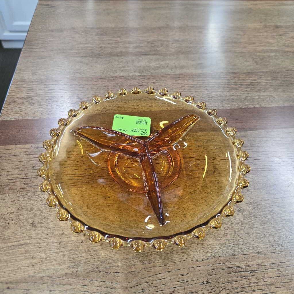 VTG Amber 3-Divided Glass Dish