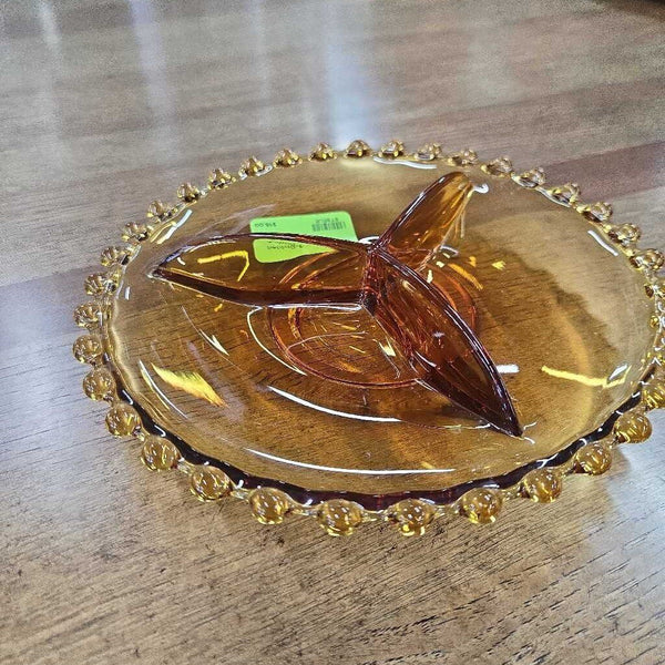 VTG Amber 3-Divided Glass Dish