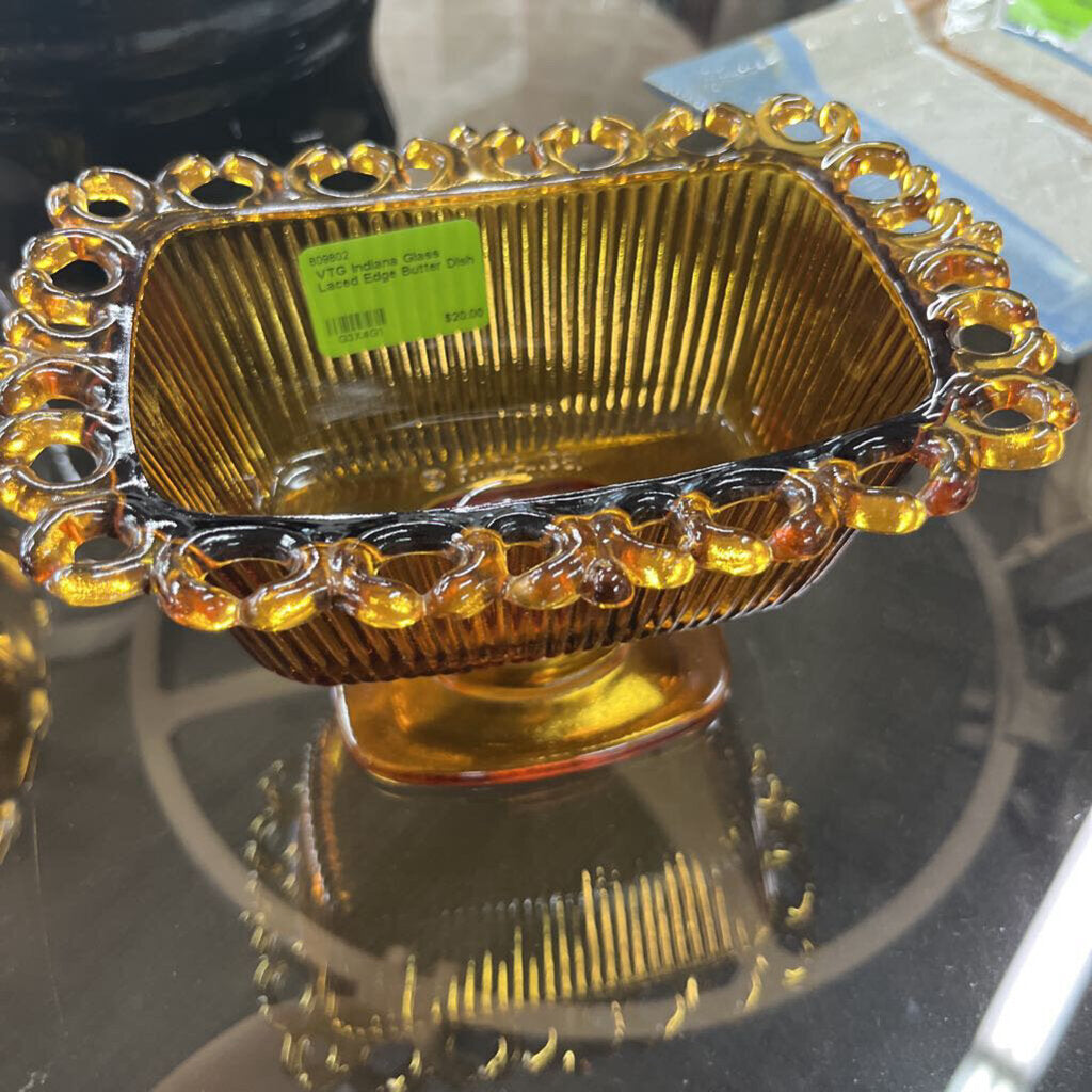 VTG Indiana Glass Laced Edge Butter Dish