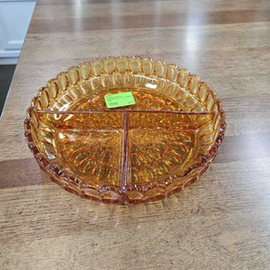 Fenton Amber Thumbprint 3 Part Relish Dish