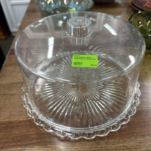 VTG Indiana Glass Cake Plate 2 Piece Set