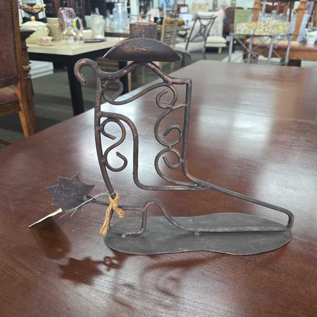 Wrought Iron Boot Candle Holder