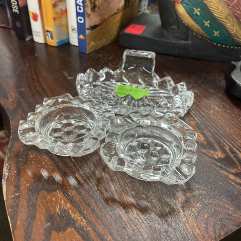 Fostoria 3pc w/ Match Stand & Pair of Ashtrays