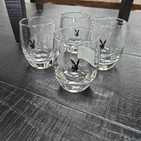 Set of 4 Playboy Bunny Low Ball Glasses