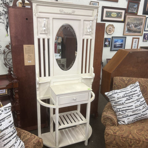 White Hall Tree With Mirror
