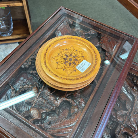 Set of 3 German Handcrafted Wooden Wall Decor Plates (1960's)