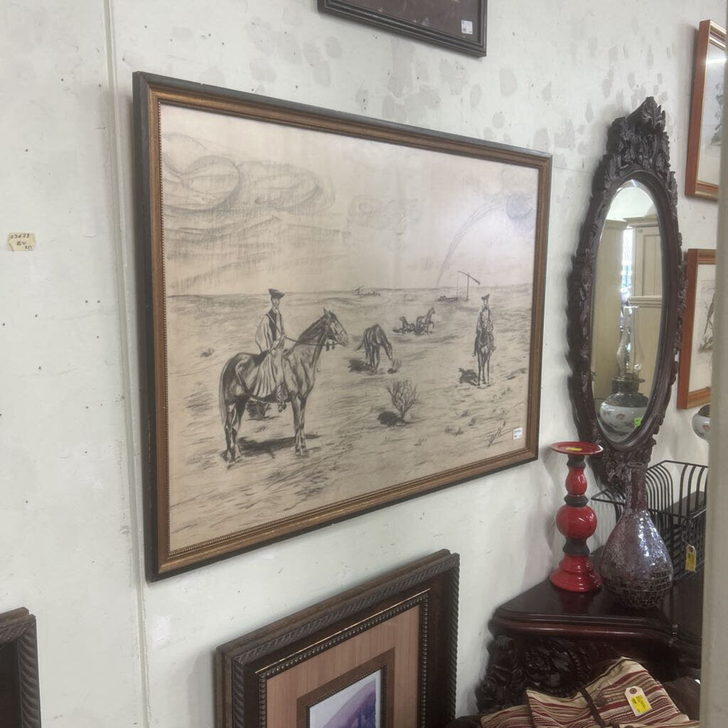 Vintage Hungarian Charcoal Drawing 50's-60's