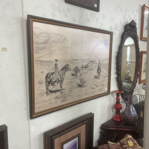 Vintage Hungarian Charcoal Drawing 50's-60's