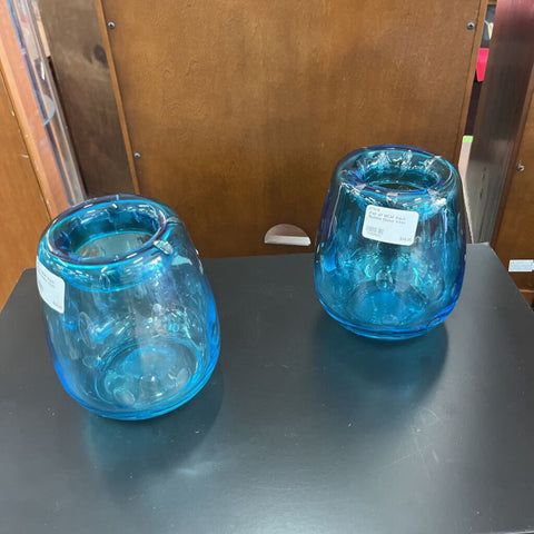 Pair of MCM Aqua Bubble Glass Vase