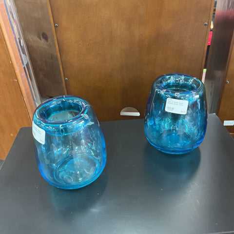 Pair of MCM Aqua Bubble Glass Vase