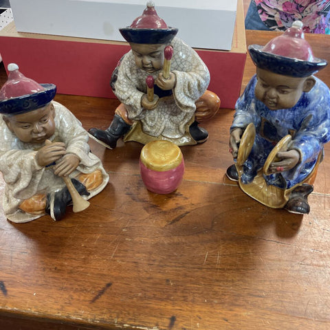 Set of 3 Oriental Figurines w/Drum