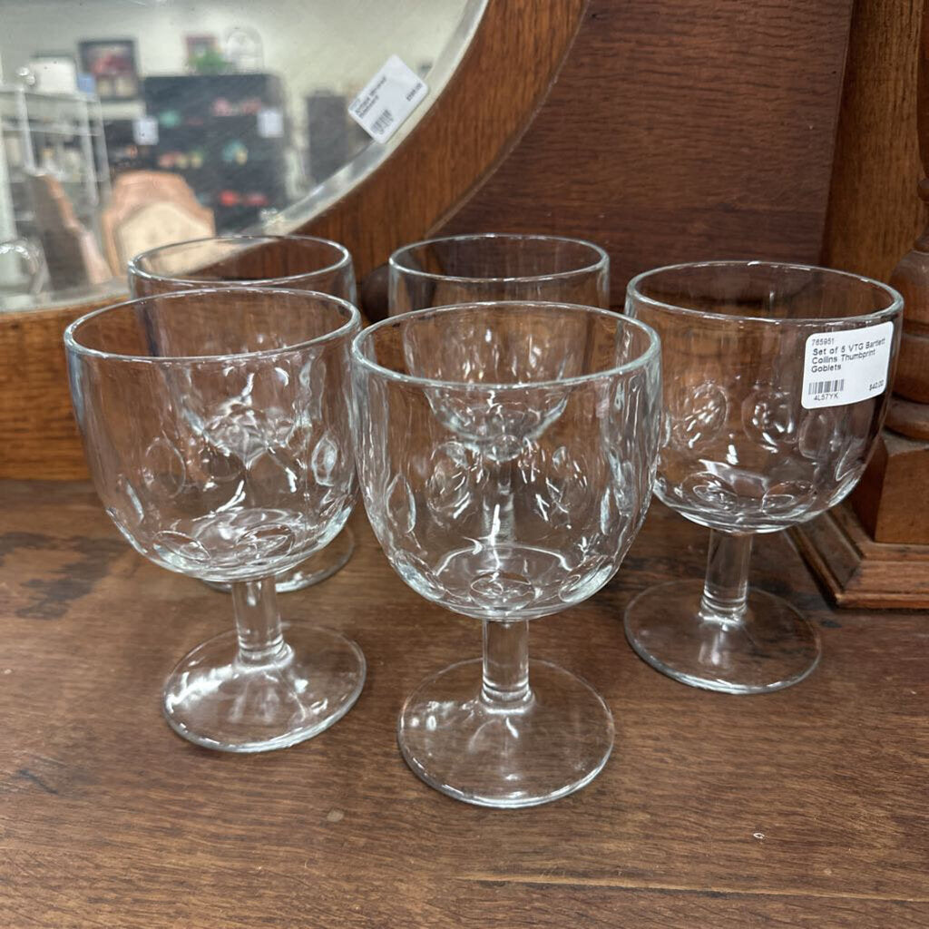 Set of 5 VTG Bartlett Collins Thumbprint Goblets