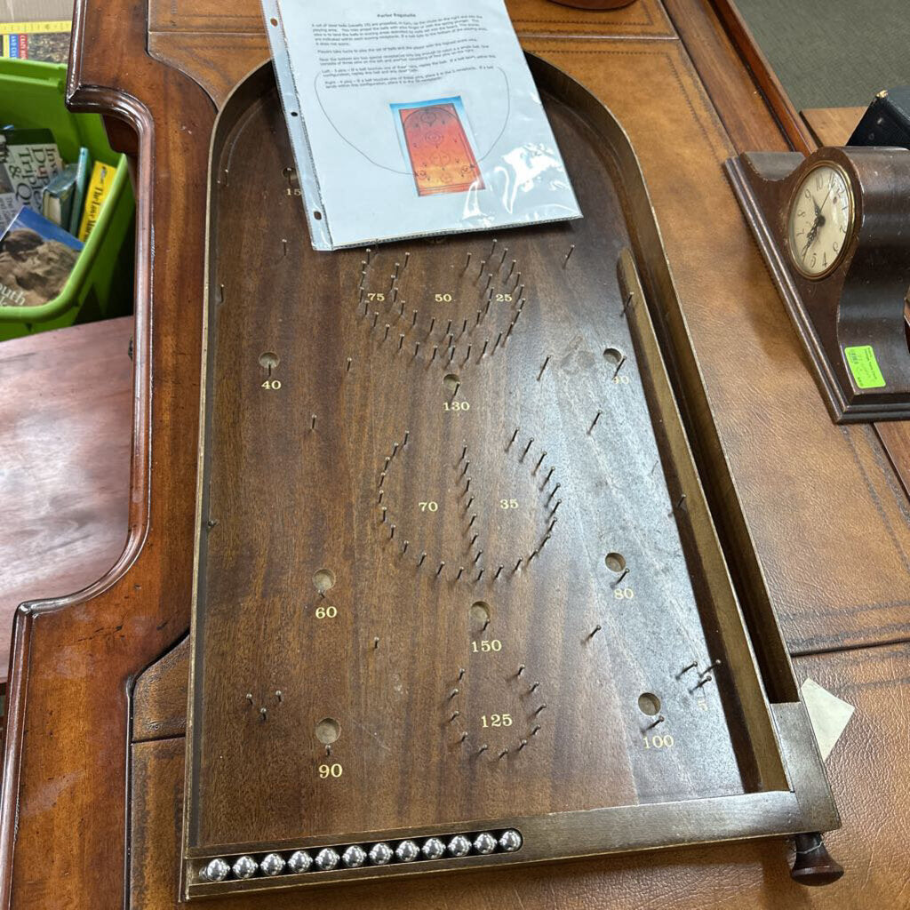 Antique Wooden Tabletop Parlor Bagatelle Game Set