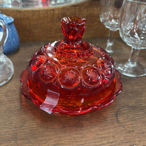 VTG LE Smith Glass Amberina Moon & Star Butter/Cheese Dish
