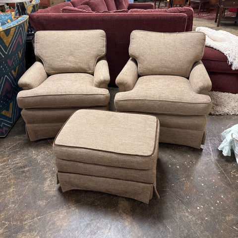 Pair of Chairs w/Ottoman AS IS