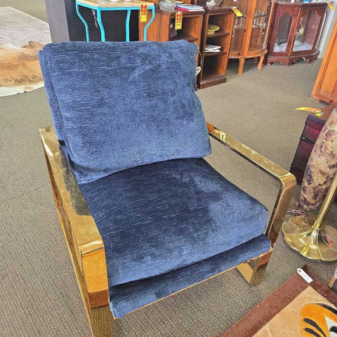 Blue Chair w/ Brass Accents (AS IS)