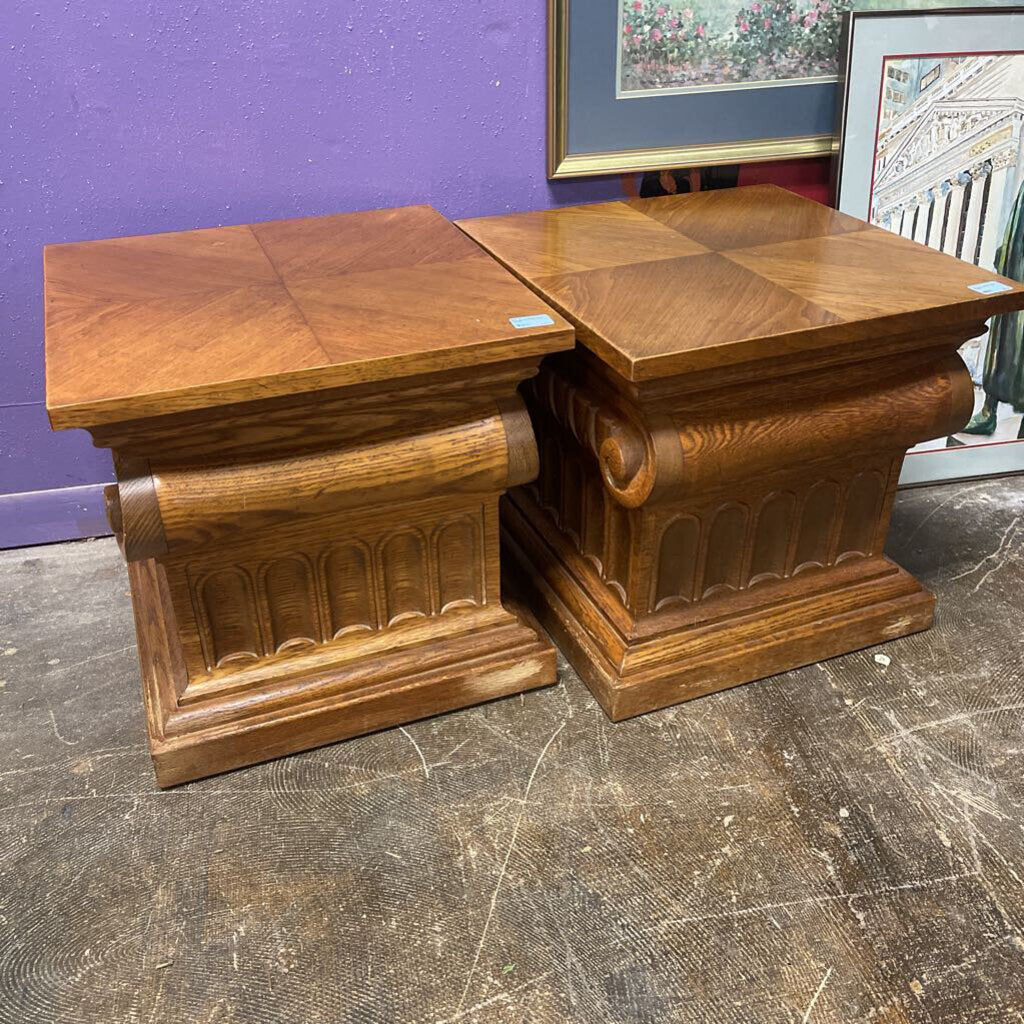 Pair of Pedestal Side Tables